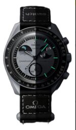 Pulseira de pulso Omega Swatch Moonswatch Mission Earthphase, moldura preta, fundo cinza escuro - Imagem 3